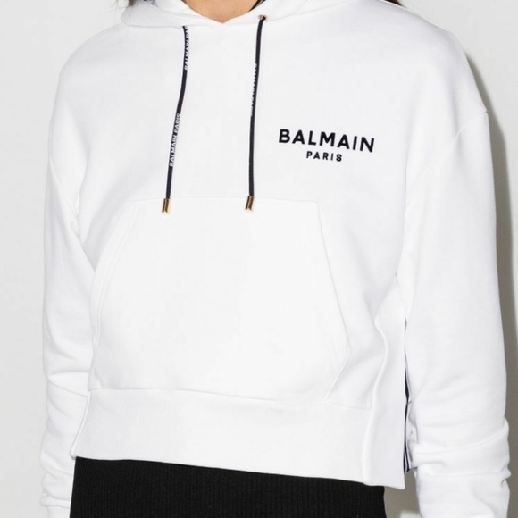 BALMAIN logo-print cropped hoodie - Picture 2 of 9